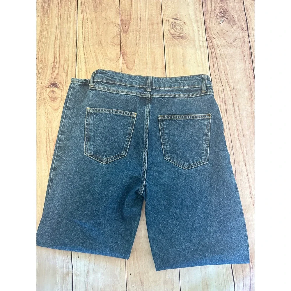 Zara Woman Premium Denim Collection High Waisted Relaxed Tapered Jeans Blue Sz 2